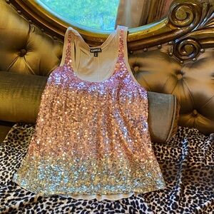 Express Sequin Tank Top in Pink and Gold Ombre sequins